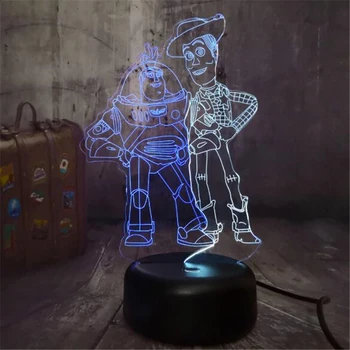 Disney Risanke Toy Story 3D Lučka Woody Buzz Lightyear Slika LED Iluzijo Noč Svetlobe Otrok Spalnica Dekor namizne Svetilke Otrok Darilo