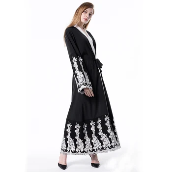 Dolg rokav čipke moda muslimansko obleko abaya islamska oblačila kimono muslimanske ženske 2019