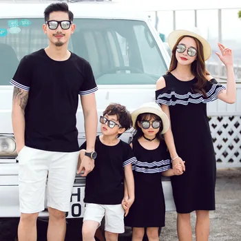 Družina oblačila 2019 Poletje Družino Oblačila Ujemanje Mati Hči Obleko Sin Očeta Bombaž le T-majice Družino Oblačila