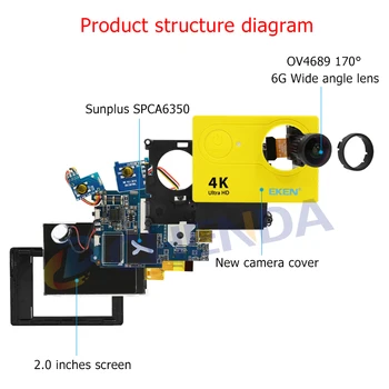 EKEN delovanje Fotoaparata H9/H9R 4K Ultra HD 1080p/60fps Mini Čelada Cam WiFi pojdi Nepremočljiva pro Dodatno 32GB TF kartice Šport Fotoaparat