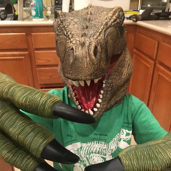 Eraspooky Realne Jurassic Dinozaver Cosplay Tyrannosaurus Latex Masko Halloween Kostum Rekviziti Za Odrasle Festival Stranka Pokrivala