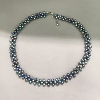Fine nakit naravno sveže vode pearl choker ogrlica črni barvi fine ženske, nakit, belo barvo 35 CM sprejeti, da vse lenth