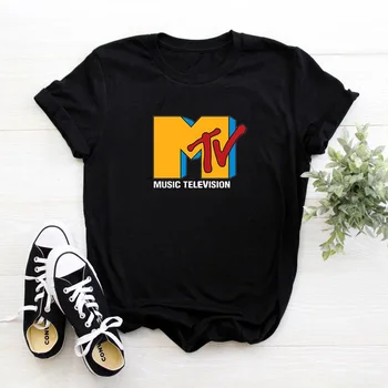 Glasbeni Televiziji, Majica s kratkimi rokavi Ženske Moda M Grafike Camiseta Mujer Bombaž Fcasual Tshirt Ženske Smešno Vzorec Ženske majice