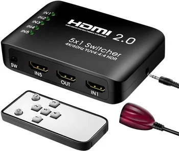 HDMI 2.0 Stikalo 5 Vrata HDMI Preklopnik 5 V 1 Izhod Podpira HDR & HDCP 2.2 4K@60Hz 3D 1080P Za PS4 Xbox Eno Blue Ray Predvajalnik HDTV