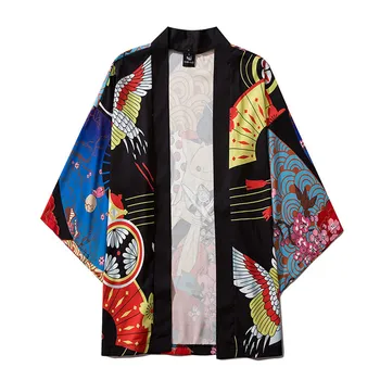 Japonski Kimono Ulične Ukiyo-e Cvet Tiskanja Kimono Cosplay Jopico Haljo Haori Obi Tradicionalni Japonski Oblačila za Ženske Moške