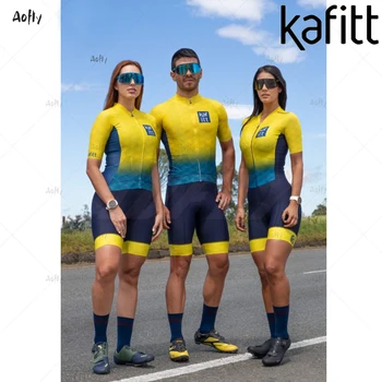 Kafitt Rumena modra Kratek Rokav Nekaj kolesarjenje, Triatlon obleko Kolesarjenje Skinsuit Maillot Ropa Ciclismo MTB kolo jumpsuit poletje