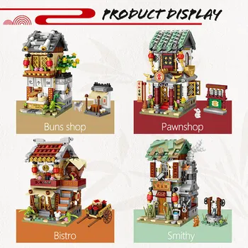 Kitajski Slog Arhitekture Bun Trgovina Pawnshop Bistro Trgovini Kovača Gradniki Mini Street View Kitajska Ulici Otroci Igrače