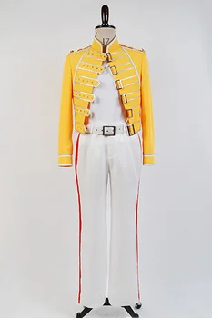 Kraljica Lead Vokal) Freddie Mercury Cosplay Kostum za Odrasle Moške, Ženske Rumeno Uniformo Kostum Celoten sklop Halloween Carnival po Meri