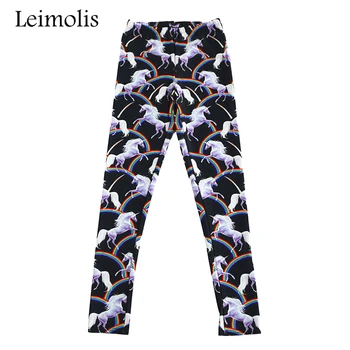 Leimolis 3D tiskanih fitnes push up vaja dokolenke ženske gotike Rainbow Unicorn plus velikost Visoko Pasu punk rock pants