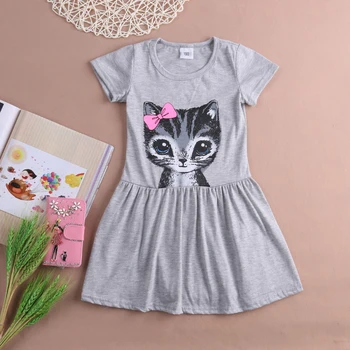 Lepe Risanke Mačka Tiskanja Kratek rokav Obleka za Dojenčka in Malčka Dekle