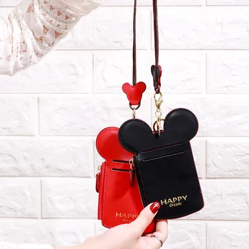 Lepe Risanke Minnie Keychain Keyring Nekaj Dela za Kartico sim Potni list Mini Mickey Usnjena torbica PU Denarnice karticami Čar Darilo
