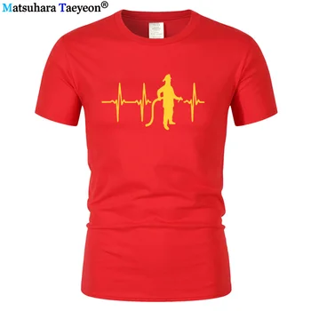 Linija Natisni T-majice Moške Priložnostne Kratek Rokav Bombaž Gasilska srčni Utrip T Shirt Smešno Gasilec je Darilo za Rojstni dan Tees