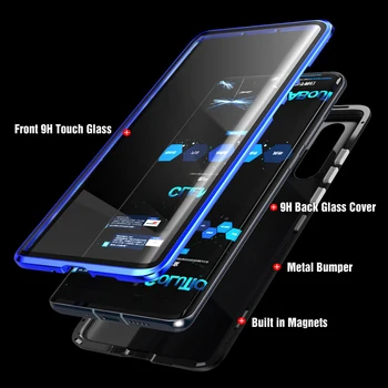 Luksuzni 360 Celotno Telo, Zaščitna torbica Za Xiaomi Mi 9 Lite SE CC9e Redmi Opomba 8 Pro 7 K20 Magnetni Odbijača Spredaj Nazaj steklen Pokrov