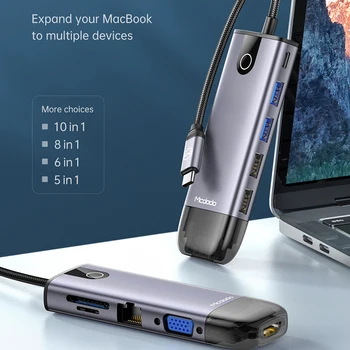 Macdo USB C Vozlišče Tipa C, USB 3.0 Adapter PD 100W RJ45 HDMI VGA za iPad, MacBook Pro Samsung S10 Plus Splitter Vrata Tip C Hub