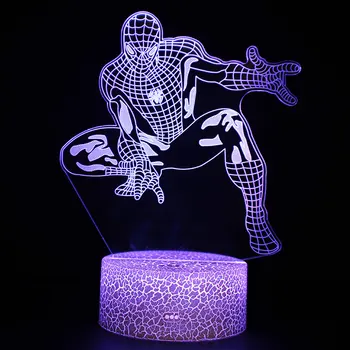 Marvel Avengers Anime Spider Man Slika Akril 3D Iluzije LED Lučka USB Pisane Nočna Model Igrače za Otroke Božično Darilo
