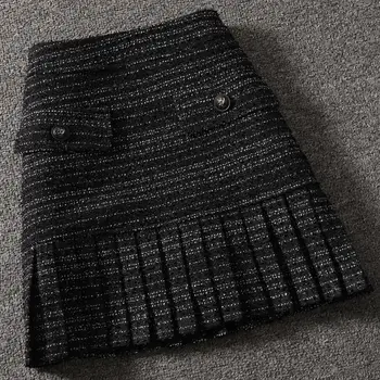 Mini falda plisada de cintura alta par mujer, falda de lana de tweed con pequeña fragancia letnik par otoño e invierno