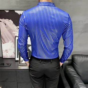 Moda 2020 Jeseni Nove Dolg Rokav Moških Črtaste Srajce Korejski Slim Fit Priložnostne Bluzo Homme Formalno Obrabe Gospodje Jopičem Obleko