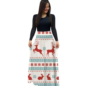 Mozaik Cvet Tiskanja Obleko Božič Retro Ženske Dolgo Maxi Vestidos Slim Line Obleke Jesenska Moda Obleko Plus Velikost S-5XL