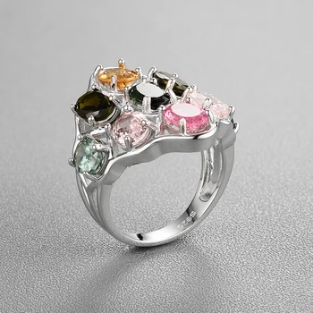 Multi-barvni turmalin veliki prstani 925 sterling silver z naravno lep gemstone nakit za ženske obletnico ali vsakdanji obrabe