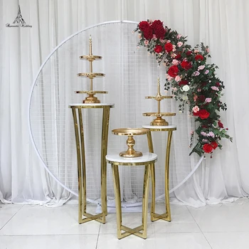 Najboljši Romantični 3 kos set /Zlata In Bela Torta stojalo steber tabela Za Poročno Dekoracijo Iz Nerjavečega Jekla In MDF