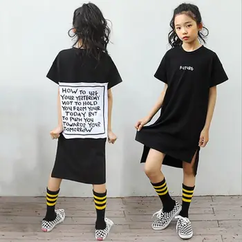 Najstniška poletje novo obleko baby dekleta pismo tiskanja črno casual stil oblačenja otrok oblačila otroci kratek rokav bombaž obleko ws752