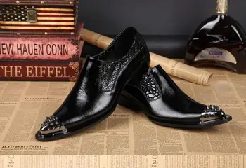 NOV slog Ročno moški usnje, usnjeni čevlji z Zakovico Kovinsko Toe Moda za moške priložnostne loafers kajenje natikači moški stanovanj