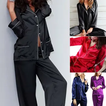 Nova Elegantna Moda Za Priložnostne Ženske Lady Saten Pižamo Nastavite Vroče Trdna Pyjama Homewear Sleepwear More Loungewear
