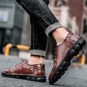 Novo Pravega Usnja Moški Čevlji Udobno Stanovanje Loafers Moda Hoja Priložnostne Čevlji Čipke-Up Vožnjo Čevlji Zapatos De Hombre