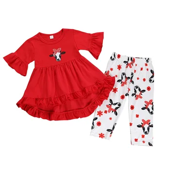 Original Zebra Spomnite Dekleta kompleti oblačil risanka Krave tiskanja Ruffle Povezavi obleko+cvetlični hlače za malčke dekliška oblačila sklop