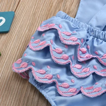 Otroška Oblačila Baby Dekle Brez Rokavov Čipke Ruffle Suspender Jumpsuit Obleka, Vezenje Flower Obleke