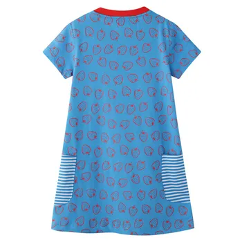 Poletje Dekleta Obleko z Jagoda natisnjeni Moda Bombaža Žepi Otroška Oblačila Tunika Otroci, Dekleta Obleke