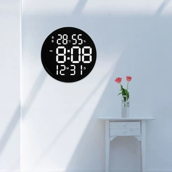 Preproste Zasnove, Dnevna Soba LED Okrogle Stenske Ure Digitalnim prikazom Temperature in Vlažnosti Prikaza Datuma Budilka Doma