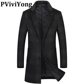 PViviYong 2020 nov prihod zime visoko kakovost volne jarek plašč moške, modni slim kariran jakna moški plus velikost M-5XL 2975