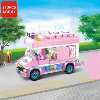 Razsvetli 213Pcs Mesto Ice Cream Truck Avto Model gradniki Določa Prijatelji DIY Ustvarjalca Opeke Izobraževalne Igrače Za Otroke