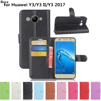 Retro usnja Flip Case za Huawei Y3 / Y3 II / Y3 2017 2018 Zaščitni Pokrov Denarja, reže Magnetne Sponke Kubura
