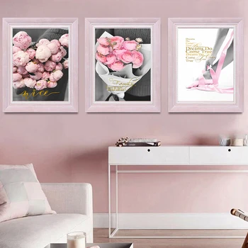 Roza vrtnice Romantično Nordijska Ballet Dekle Plakat Platno Wall Art Natisne Slikarstvo Doma Dekor Slik, Dnevna Soba, Spalnica