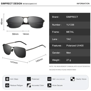 SIMPRECT Polarizirana sončna Očala Moških 2021 Visoke Kakovosti Kvadratnih sončna Očala Retro Vintage Voznika Anti-glare sončna Očala Za Moške