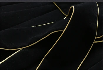 SMTHMA 2020 Visoke kakovosti vzletno-pristajalne Steze Obleko za Ženske Zlata trim Zarezo pozimi Obleko ženske dolg rokav Črno žametno Obleko vestidos