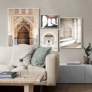 Sodobna plakat mošeje oljna slika, Maroko arhitekture turizem krajinskega slikarstva Islamske stensko dekoracijo doma slikarstvo