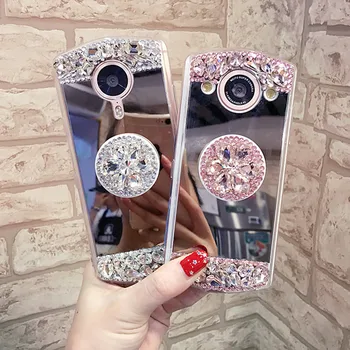Srčkan Kristalno Diamond Držite Stojalo Ogledalo Primeru Telefon Za iPhone 11 12 Mini Pro Max Samsung Galaxy S20 Opomba 20 Plus Ultra