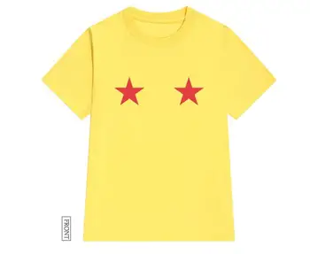 Star joške rdeče Ženske tshirt Bombaž Priložnostne Smešno majica s kratkimi rokavi Za Lady Yong Dekle Top Tee Hipster Tumblr ins Spusti Ladje S-125