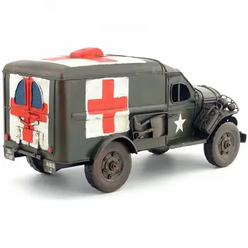 Starinsko klasičnega modela avtomobila ZDA VOJSKO TOVORNJAK tinplate avtomobila, ročno izdelan tovornjak reševanje rdečega križa