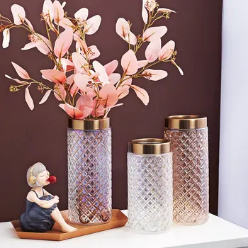 Steklena Vaza Nordijska Dekoracijo Doma Pozlačenega Robovi Pisane Konkavna Konveksna Vaza Dnevna Soba Dekor Steklene Vaze za Cvetlični aranžmaji