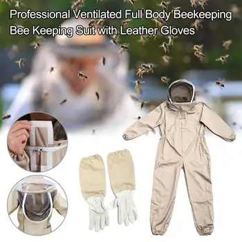 Strokovno Prezračevane Celotno Telo, Čebelarstvo Obleko Z Usnjene Rokavice Kave Barve, Zaščitna Oblačila Za Čebelarstvo