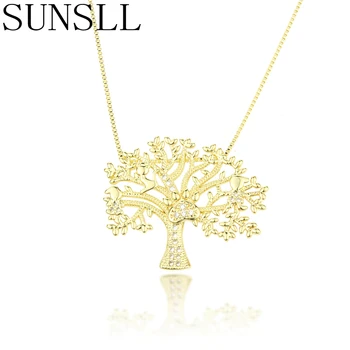 SUNSLL drevo življenja, ogrlico, obesek, ženski nakit, modni 2019 kubičnih cirkonij zlato ogrlico in obesek božična darila