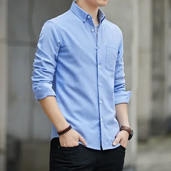 SWAGWHAT Novih Moških Dolgo sleeved Majico Človek Oxford Priložnostne Srajce za Moške Slim korejski Barva Obleko Srajco Camisas Par Hombre