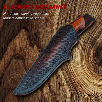 TUREN-Handwork Lovski Nož Jekla 440C Fiksno Rezilo, Nož z Usnjenim Tulec Leseni Ročaj na Prostem Preživetje Kampiranje Orodja