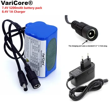 VariCore 7.4 V 5200mAh 8.4 V 18650 li-lon Baterij kolesarske luči, prednji smerniki posebne baterije DC 5.5*2.1 MM+ 1A Polnilnik