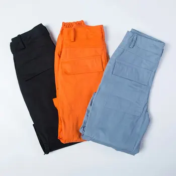 Vintage ženske črna tovora hlače ženske žepi ohlapne hlače joggers vrečasta hlače ženske korejski ulične