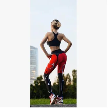Visoka Kakovost 2020 Seksi Srce, ki Tiskanja Dokolenke Ženske Rdeča Črna Mozaik Športne Hlače Modni Natisnjeni Fitnes Žensk Dokolenke XL